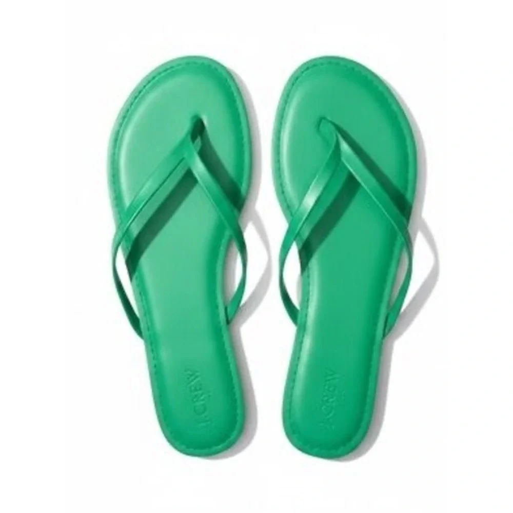 J.Crew Womens Leather Flip Flop Sandals Green Flat Thong Shoes Size 9